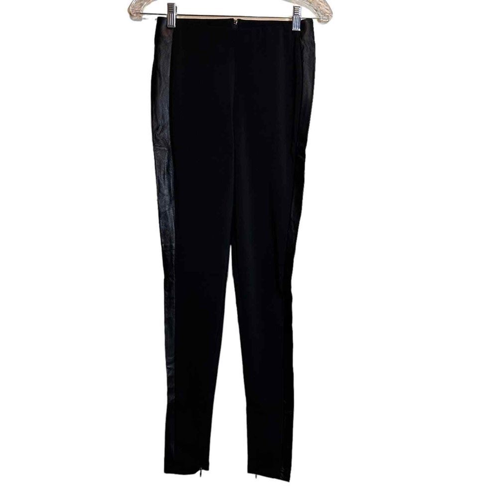 Revolve Line & Dot Size XS Sheep Skin Faux Leather Panel Leggings Black NWT